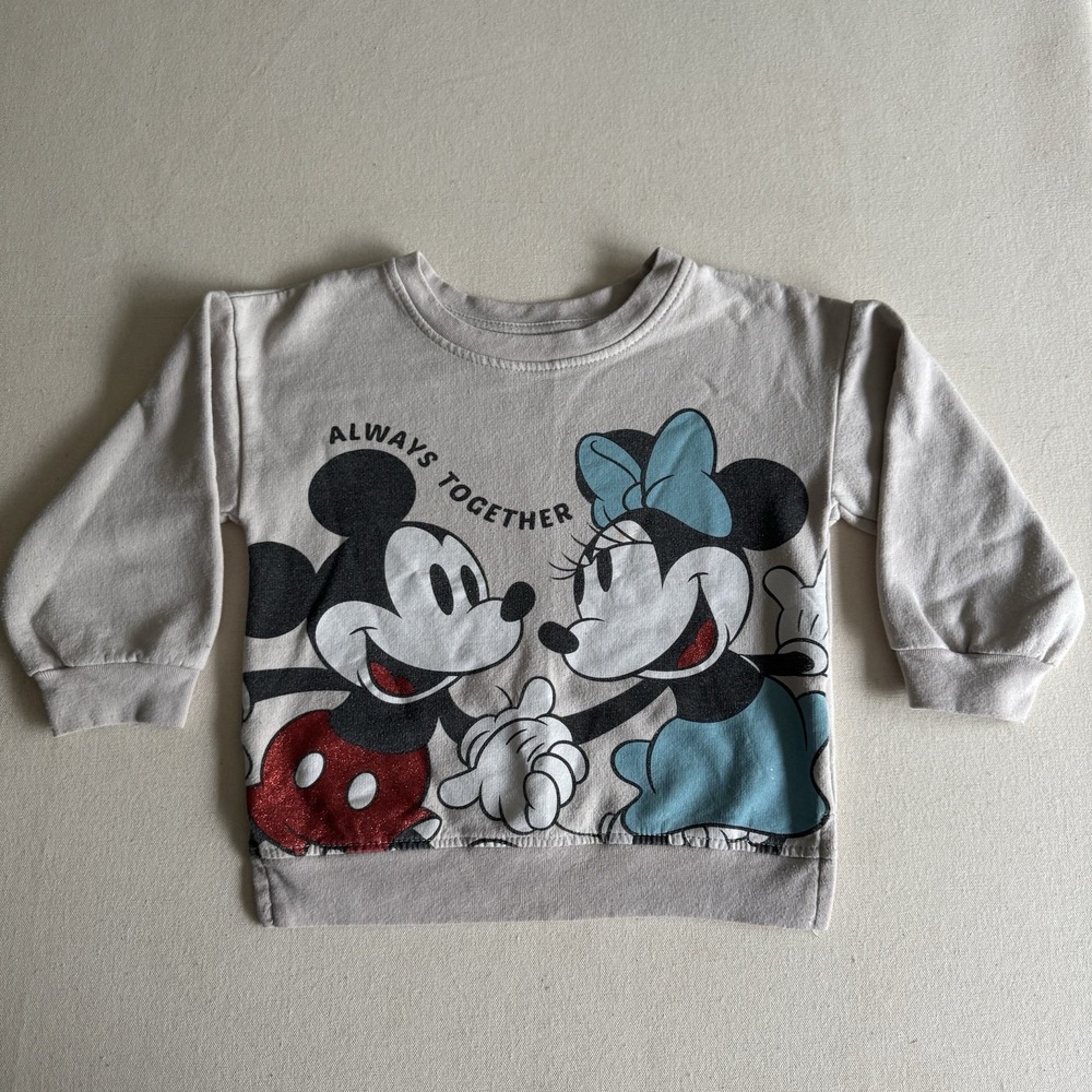 Disney Jr. Toddler 3T Sweatshirt Mickey Mouse  Minnie Crew Neck Beige/Light Gray